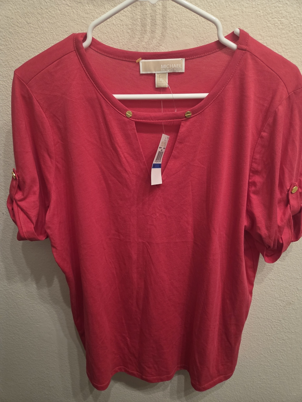 Michael Kors Hot Pink Short Sleeve Keyhole Tee